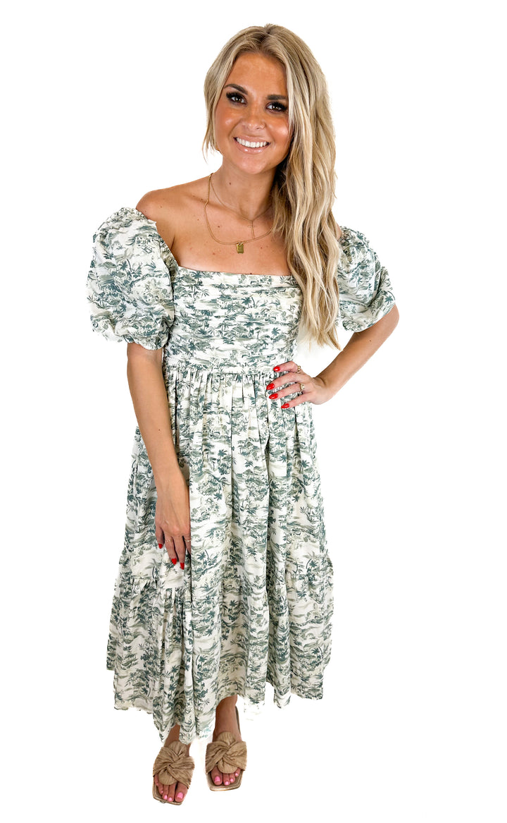 Abercrombie Green and White Printed Midi Dress NWT (XS)