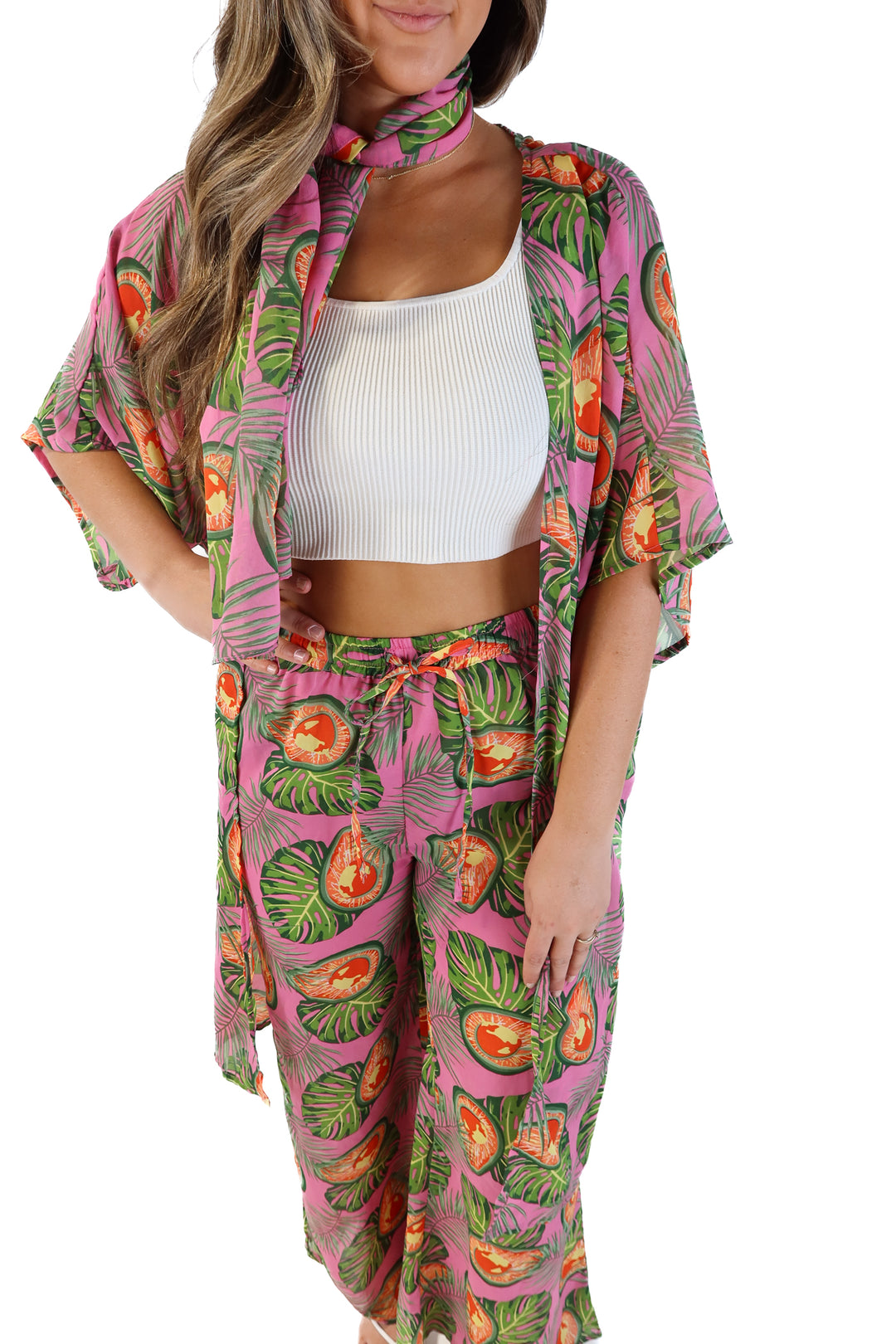 Boohoo pink tropical set (m)