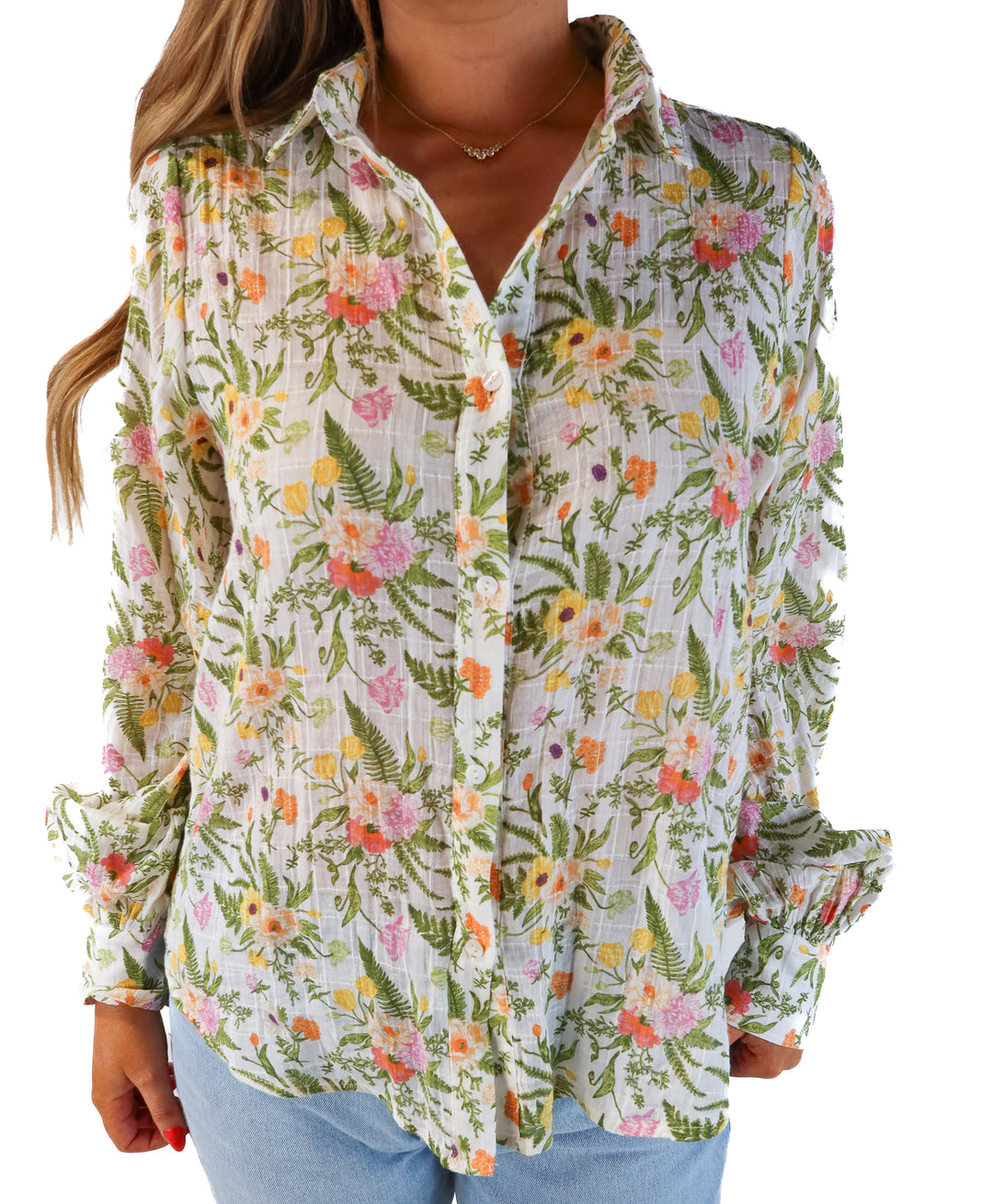 Aura sheer floral button up (s)