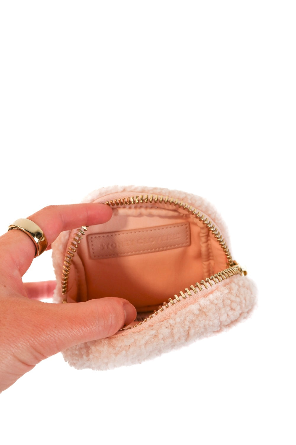 stoney clover pink furry heart pouch (retail $110)