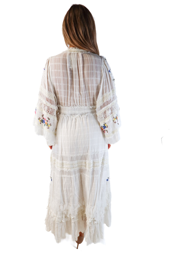 Fillyboo white crotchet floral maxi dress (s; retails for $875)