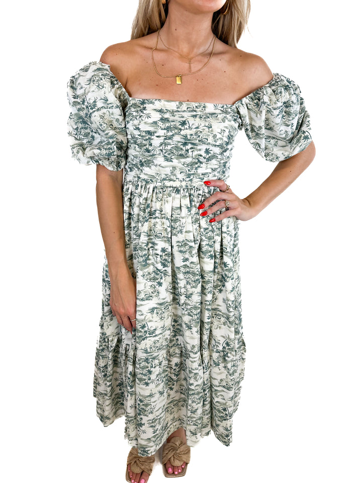 Abercrombie Green and White Printed Midi Dress NWT (XS)