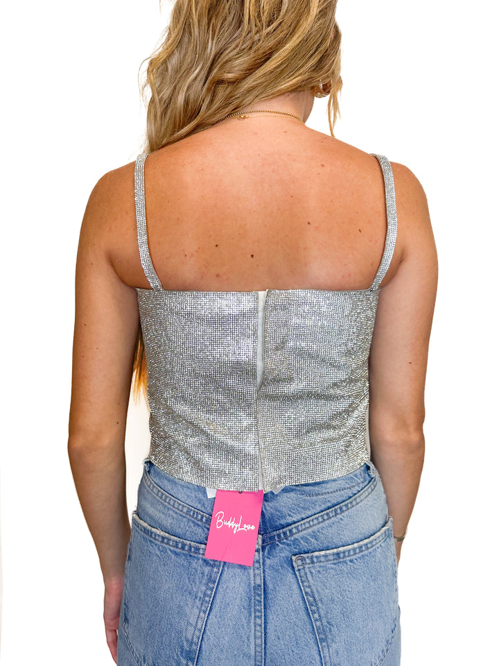 Buddy Love Silver Rhinestone Top NWT (XS)