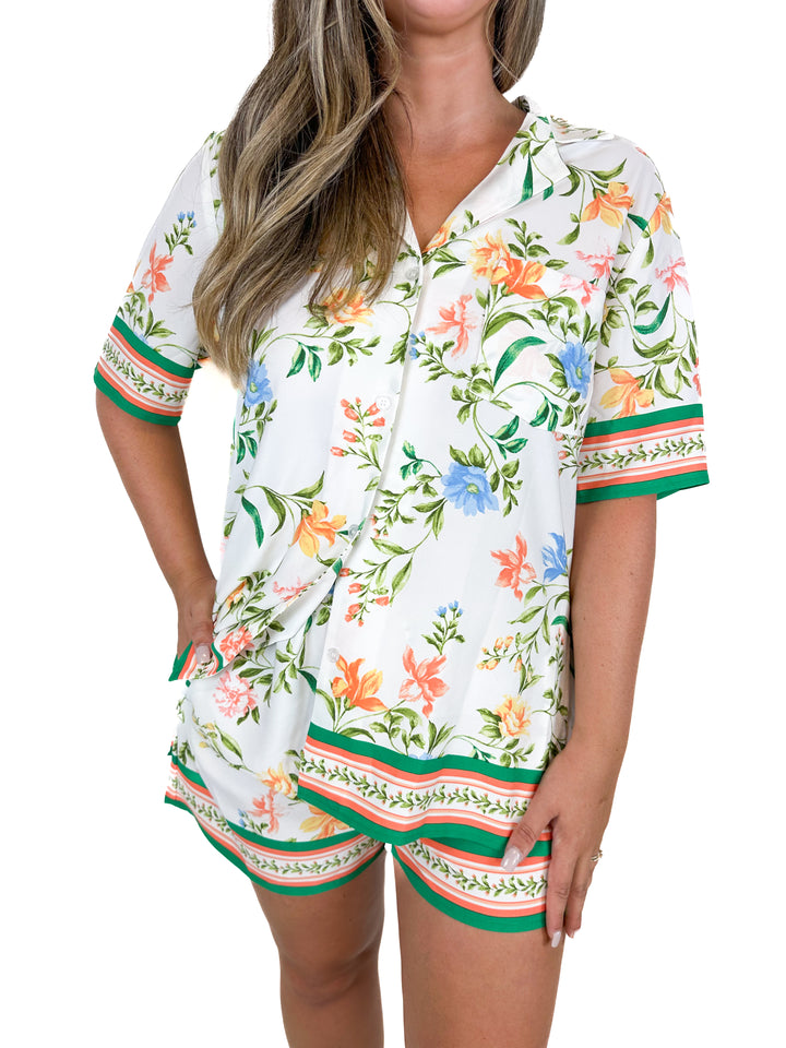 WAYF Floral Camp Shirt & Floral Border Print Shorts Set NWT (M)