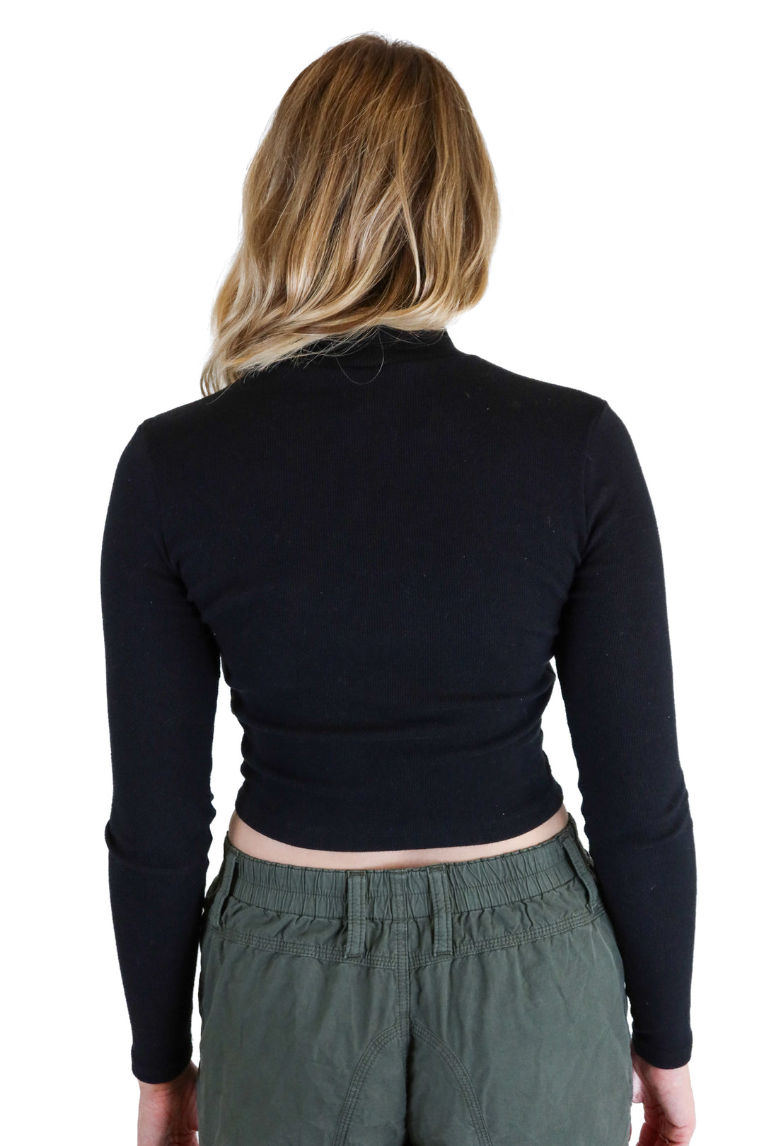 BP black ribbed mockneck cropped long sleeve (s)