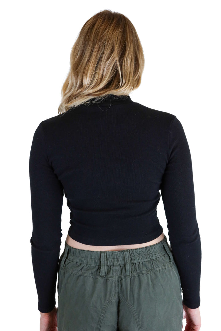 BP black ribbed mockneck cropped long sleeve (s)