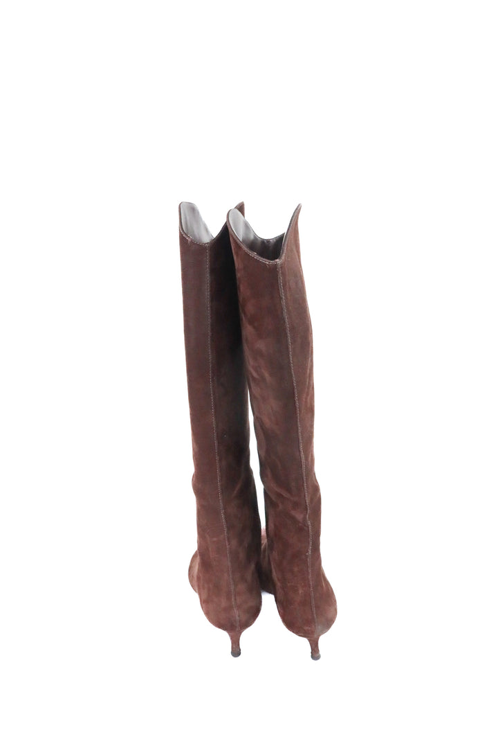 Schutz brown suede kitten heel tall boots (8; retail $298)