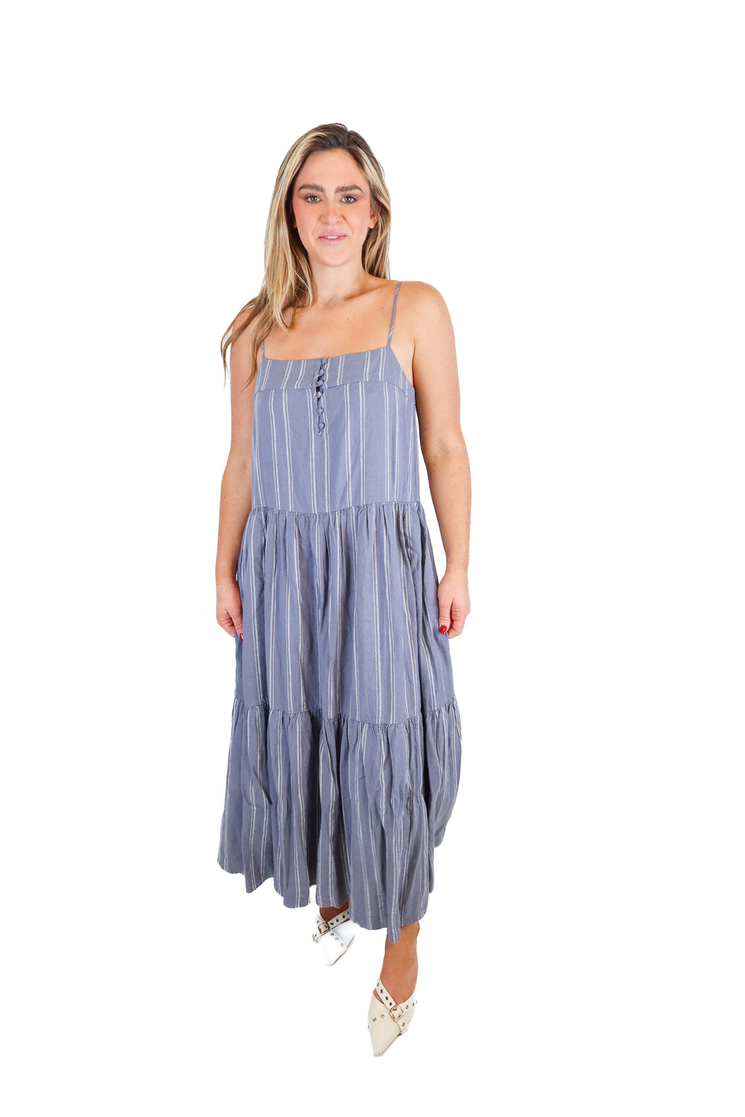 zsupply blue and white striped maxi dress (s; retail $79)