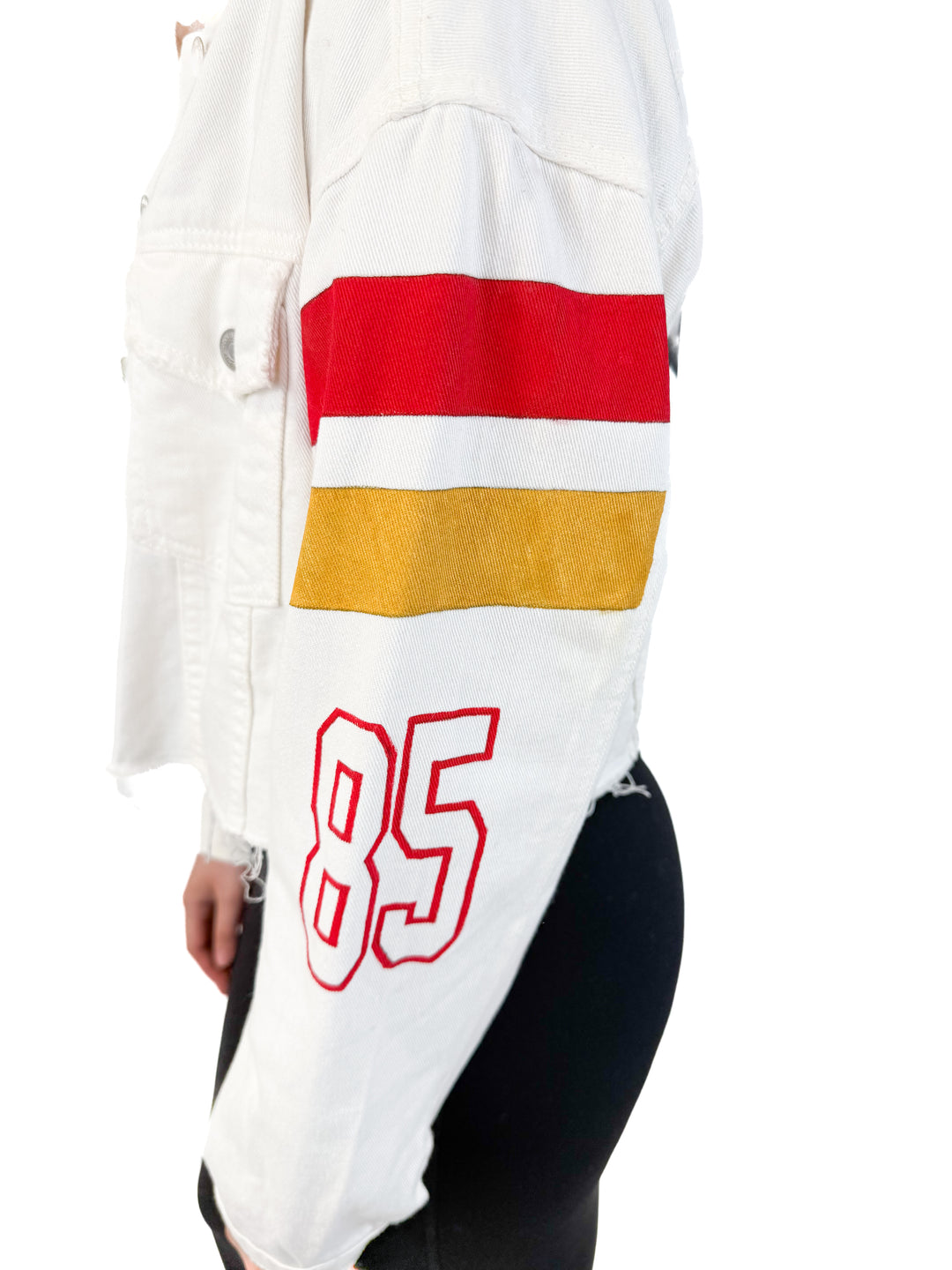 AUCTION denim designs by LV white gameday jacket (L)- ends 5/20 at 8pm CT