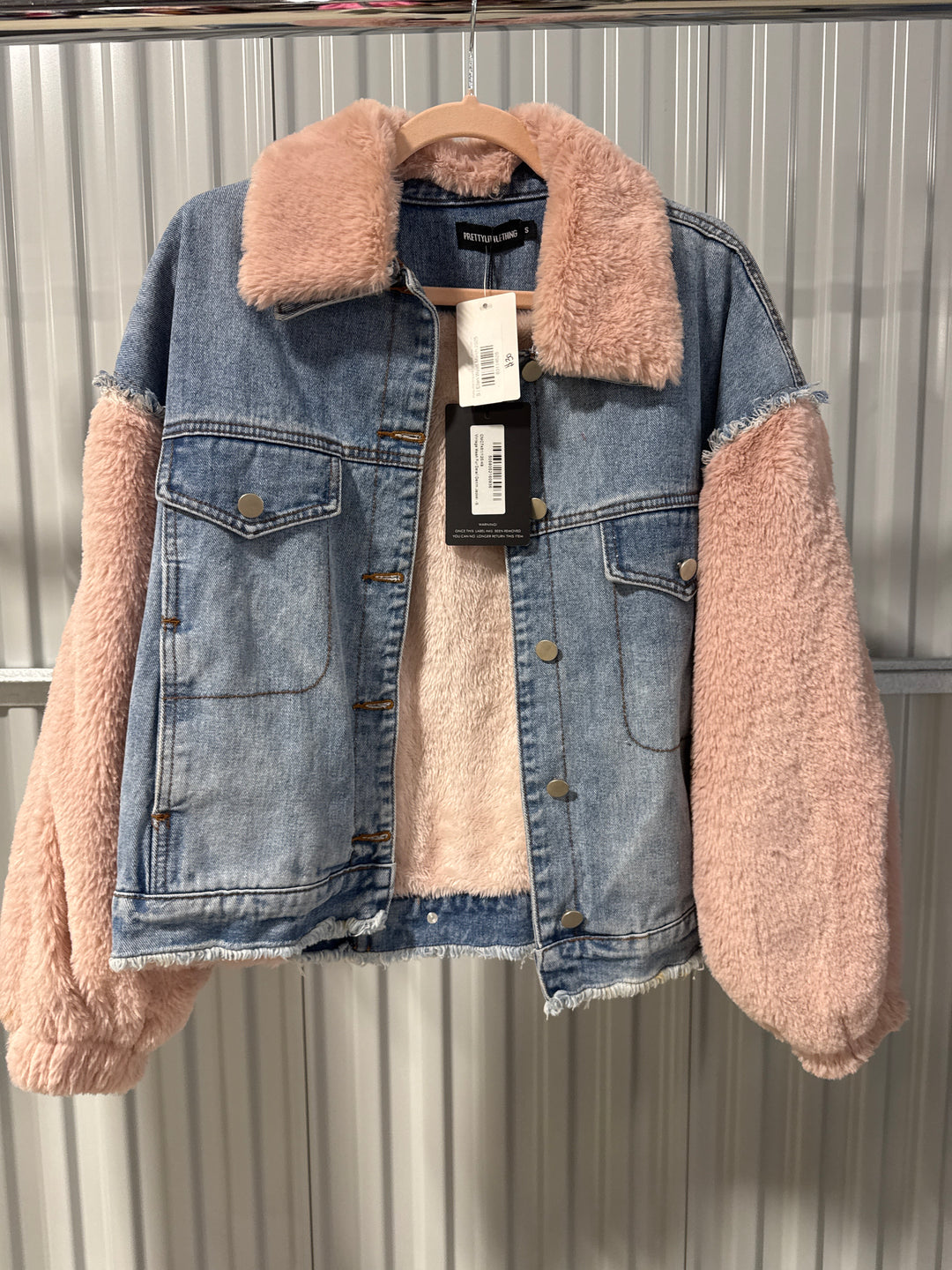 SOLD: Pretty little thing pink fur denim jacket NWT (s)