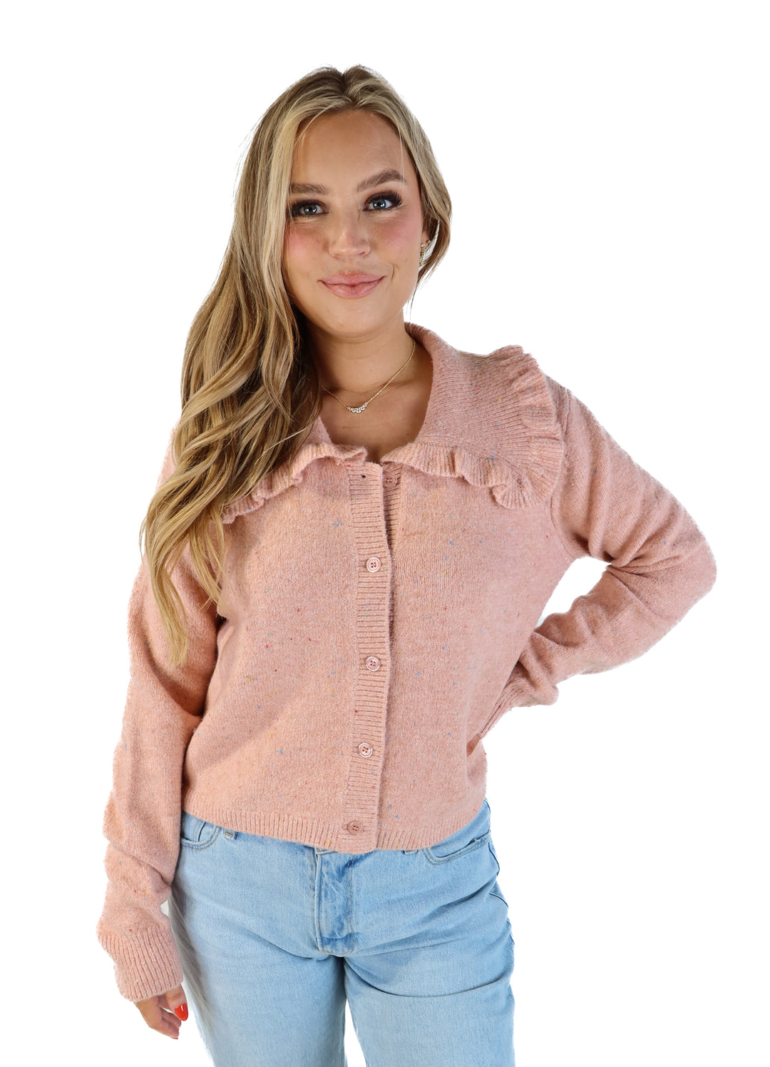 Anthropologie pink confetti ruffle cardigan NWT (M; retail $118)