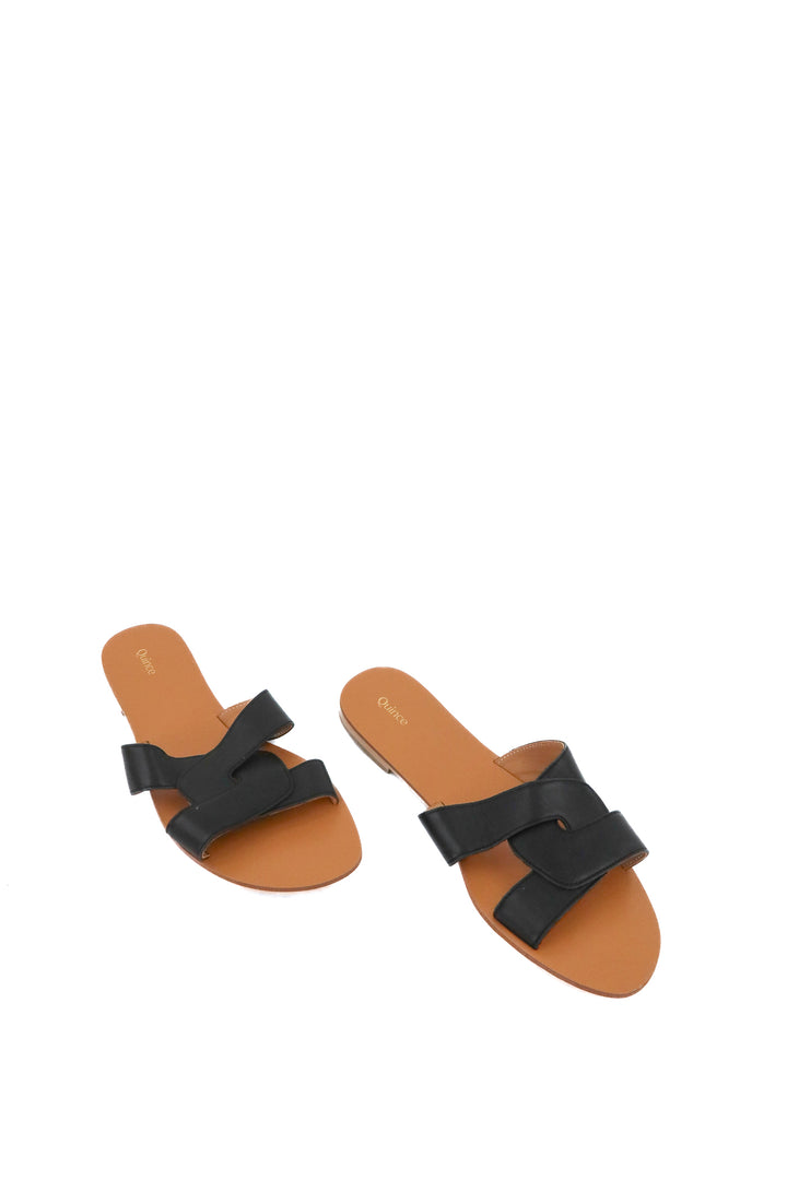 quince black/tan leather sandals (9.5; retail $60)