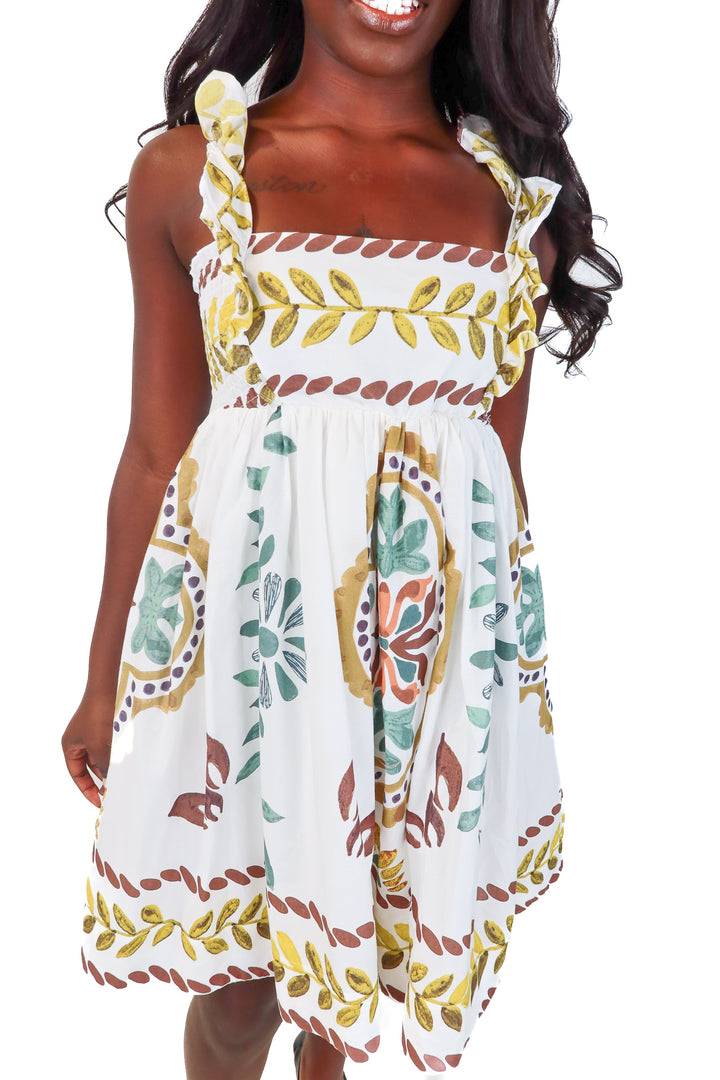 Anthropologie white floral mini dress (xs; retail $168)