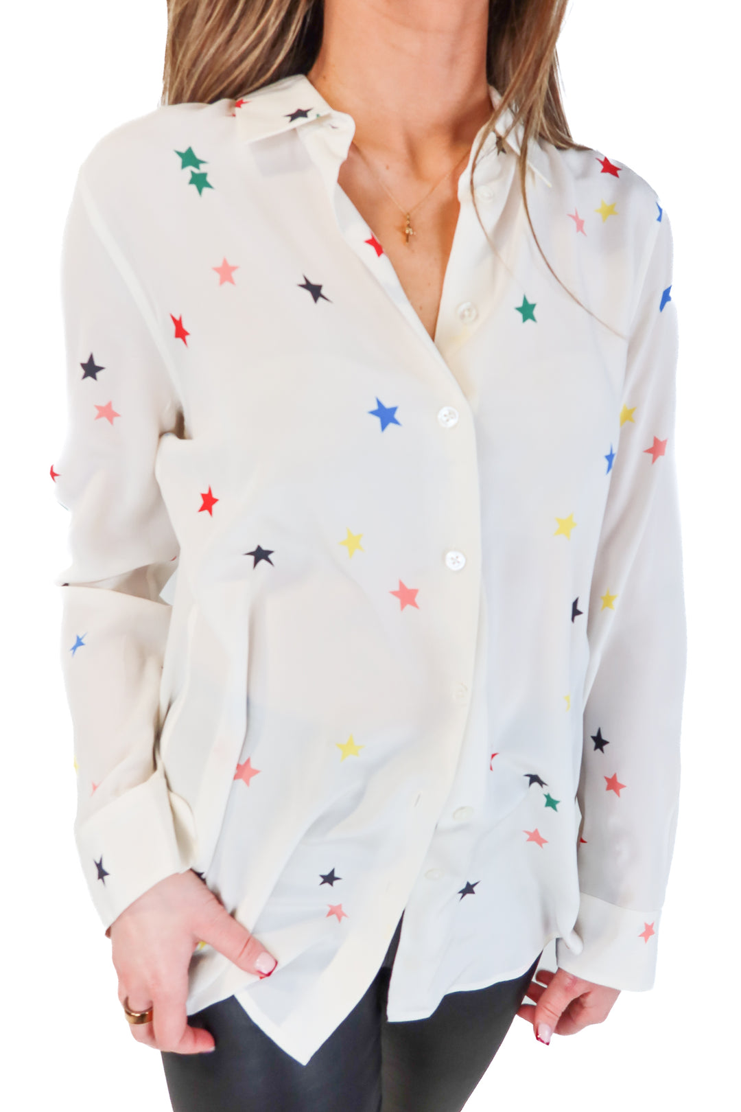 SOLD Equipment Ivory Multicolor Star Print Blouse (S; retail $250)