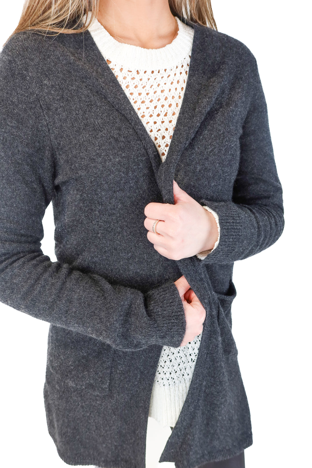 ATM Charcoal Open Front Long Cashmere Cardigan (S)