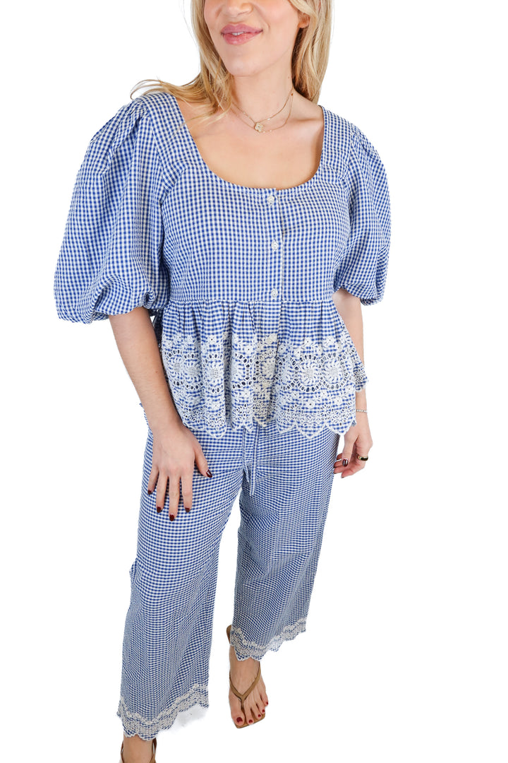 Loeffler Randall blue/white plaid set (S)