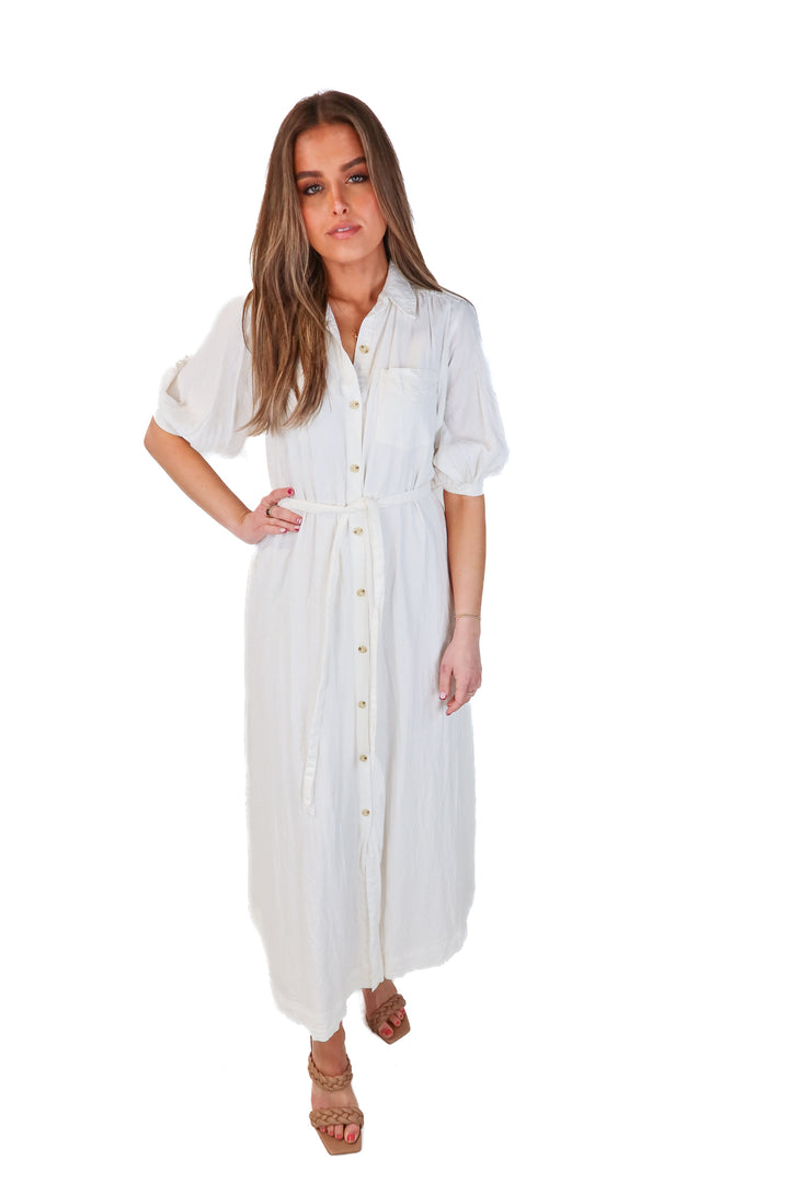 maeve white linen maxi dress (xs; retail $98)