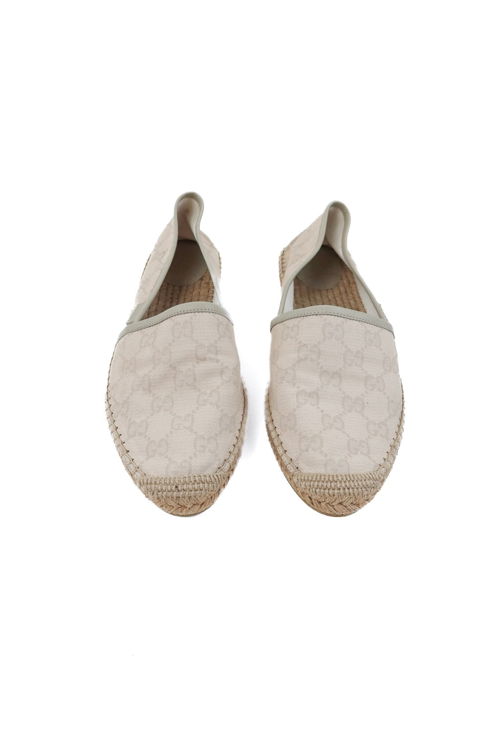 Gucci beige GG canvas/leather slip on espadrille flats (40/ US9.5-10; retail $790)