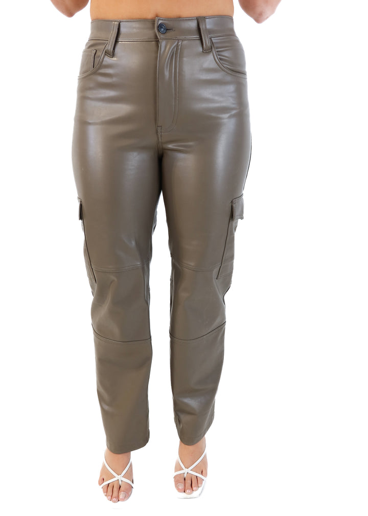 Abercrombie & Fitch brown vegan leather cargo pants (US8; retail $110)
