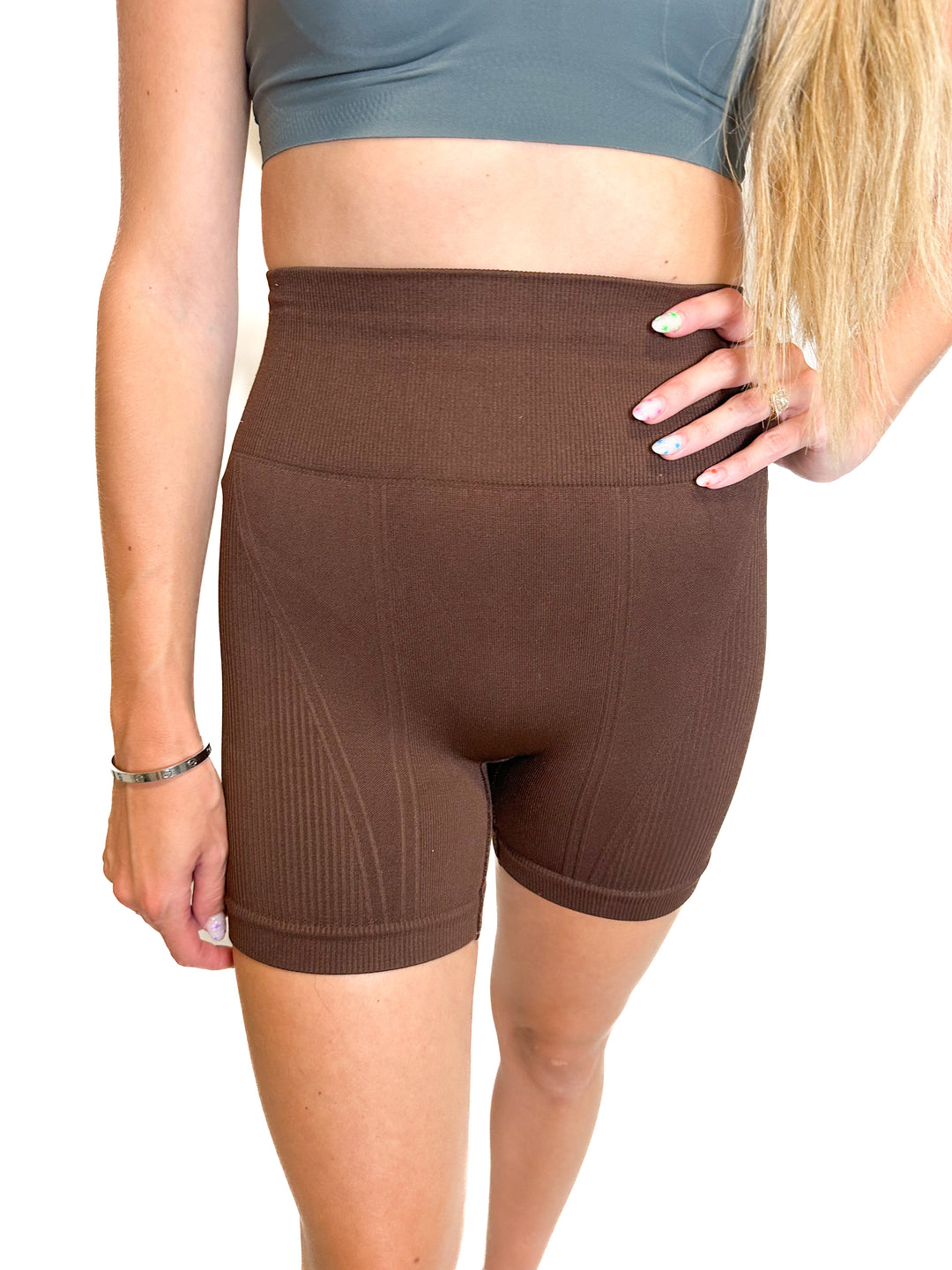 Alala Brown Ribbed Bike Shorts (S)