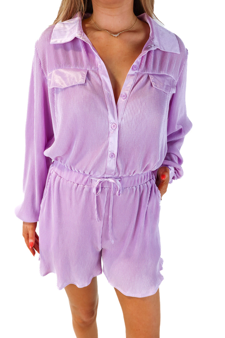 Blue B purple plisse romper (L)