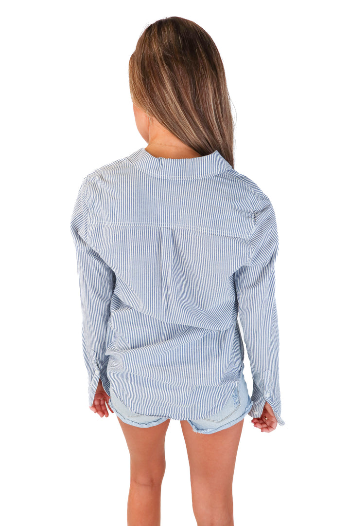 Marine Layer Blue/White Stripe Button Front Blouse (M)*