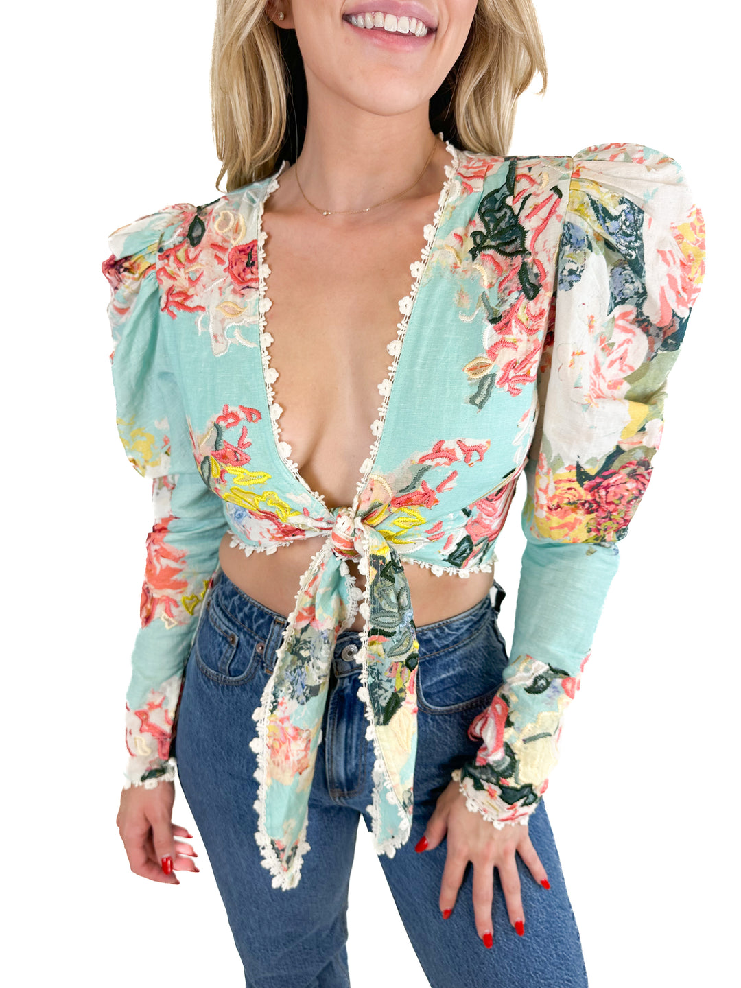 HEMANT & NANDITA Floral Poplin Tie-Front Top (S)