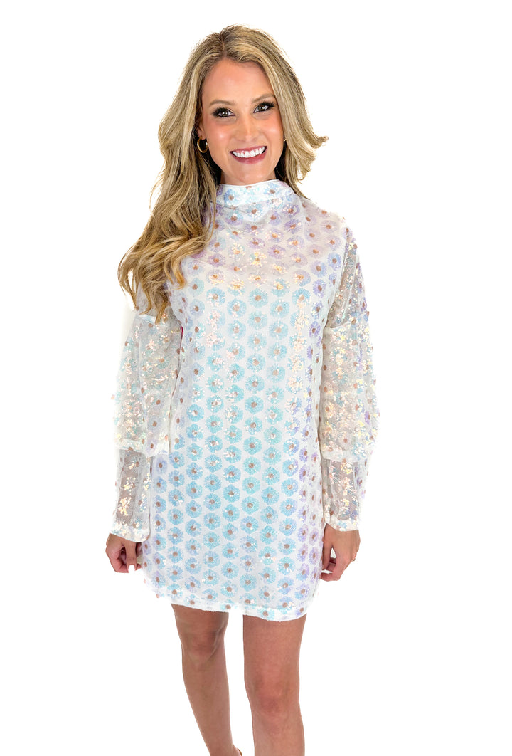 Buddy Love Sequined Floral White Mini Dress NWT (XS)