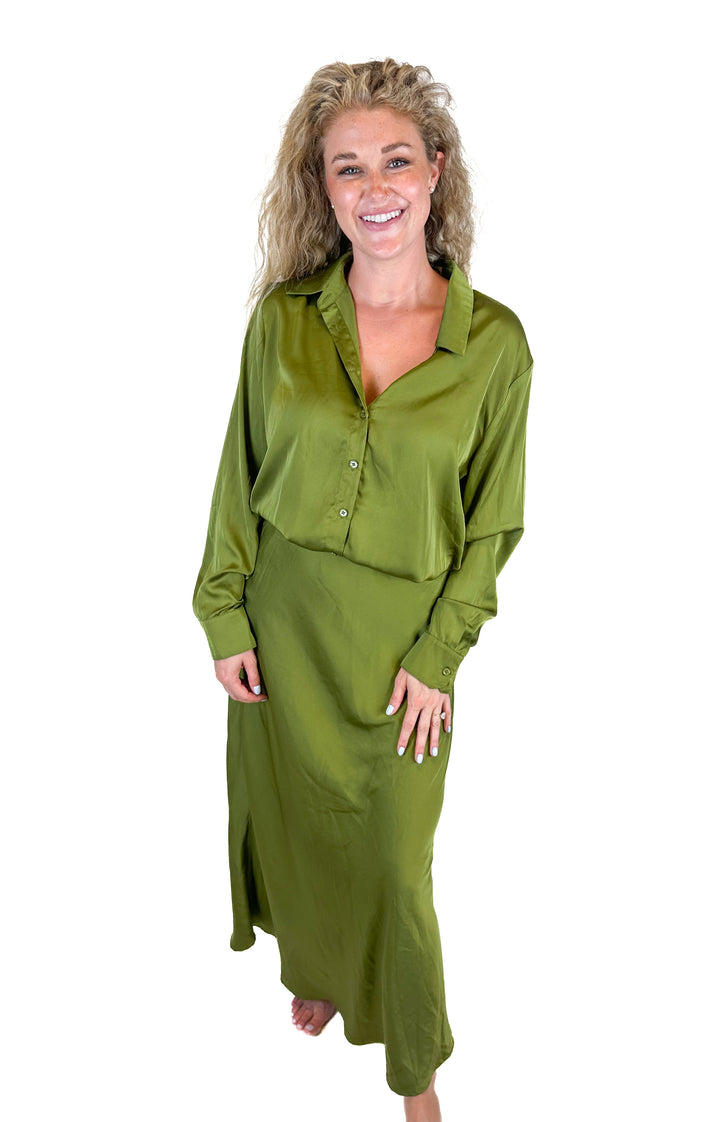 Petal & Pup Narissa Satin Shirt & Skirt Set NWT (L; retail $118)