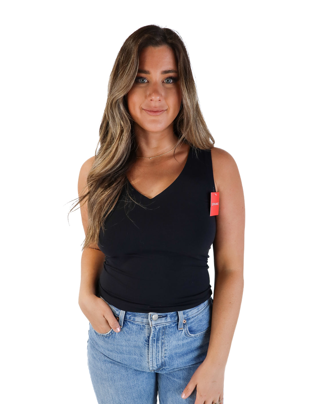 Spanx black v-neck tank NWT (M; retail $42)