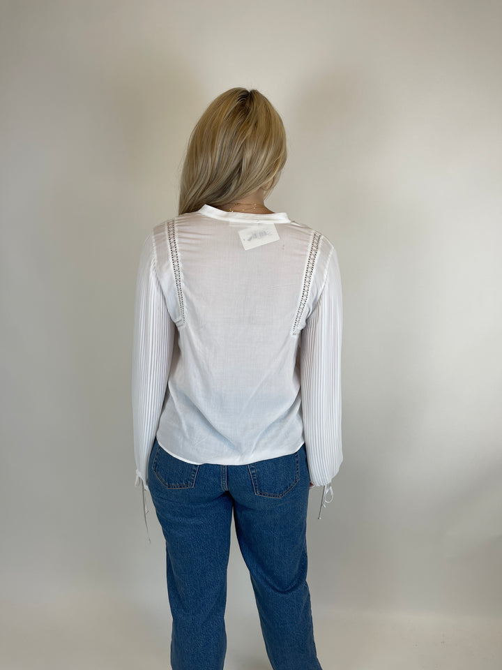 Anine Bing Pleated Sleeve White Blouse (S)