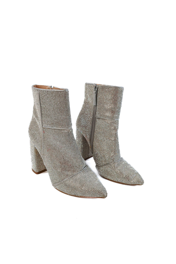 Steve Madden Silver rhinestone booties (7; retail $135)