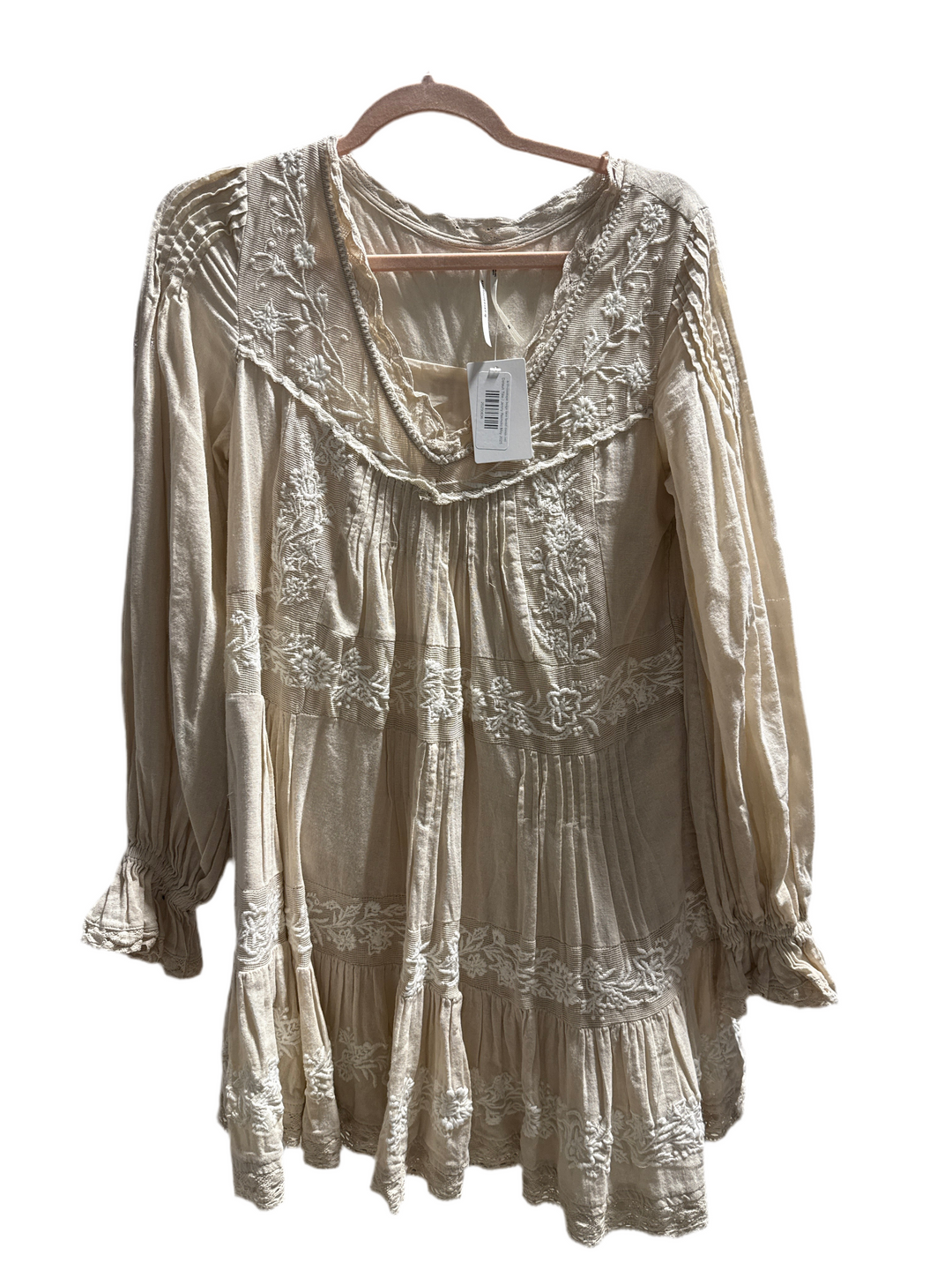 anthropologie beige lace tiered dress (xs)