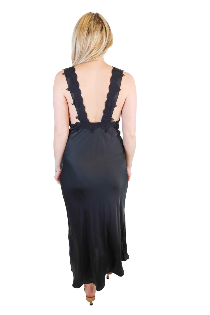 Rumored black satin midi dress (S; retail $138)