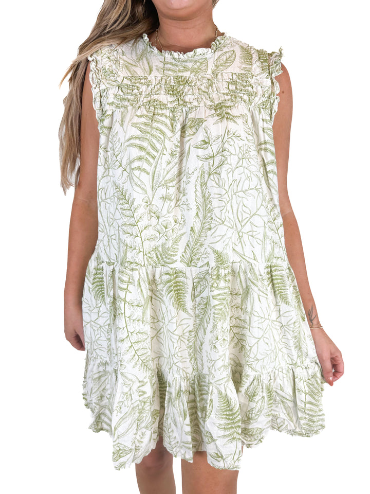 Aura Green and White Floral Print Dress (L)