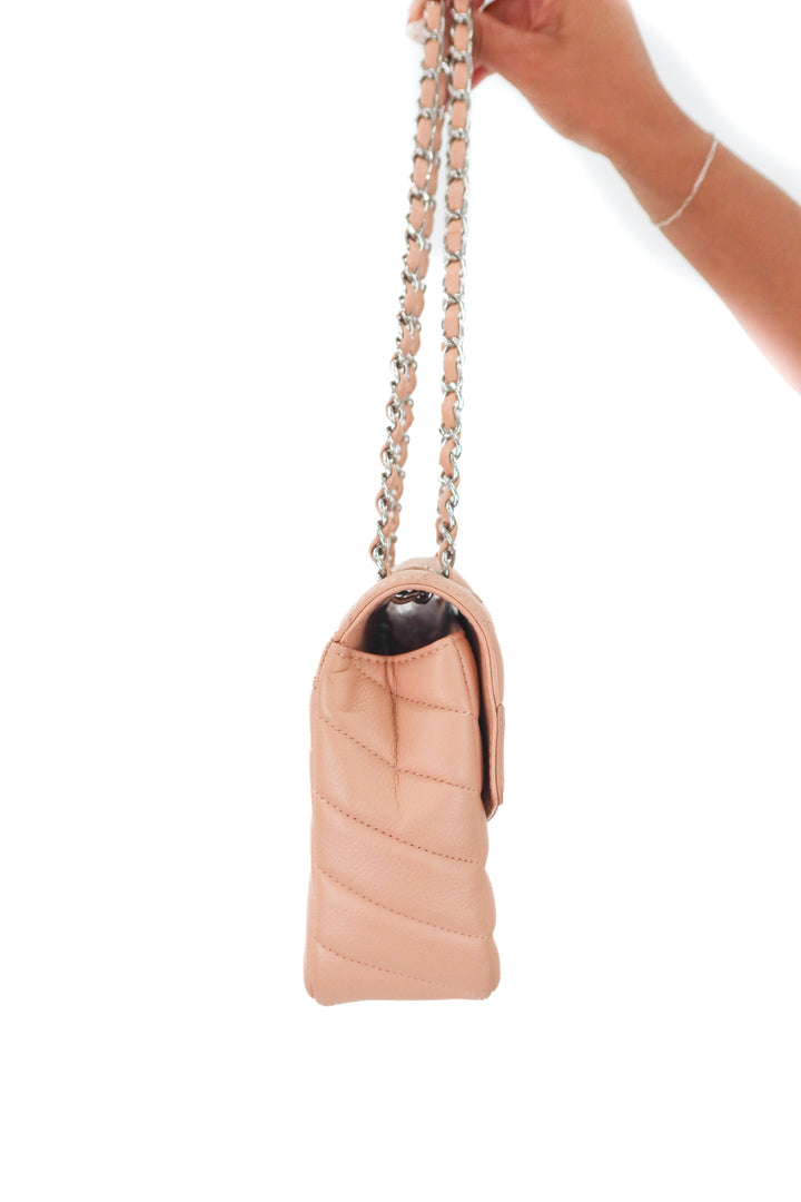 Chanel Chevron Nude Caviar Leather Single Flap (est. retail $10,400)