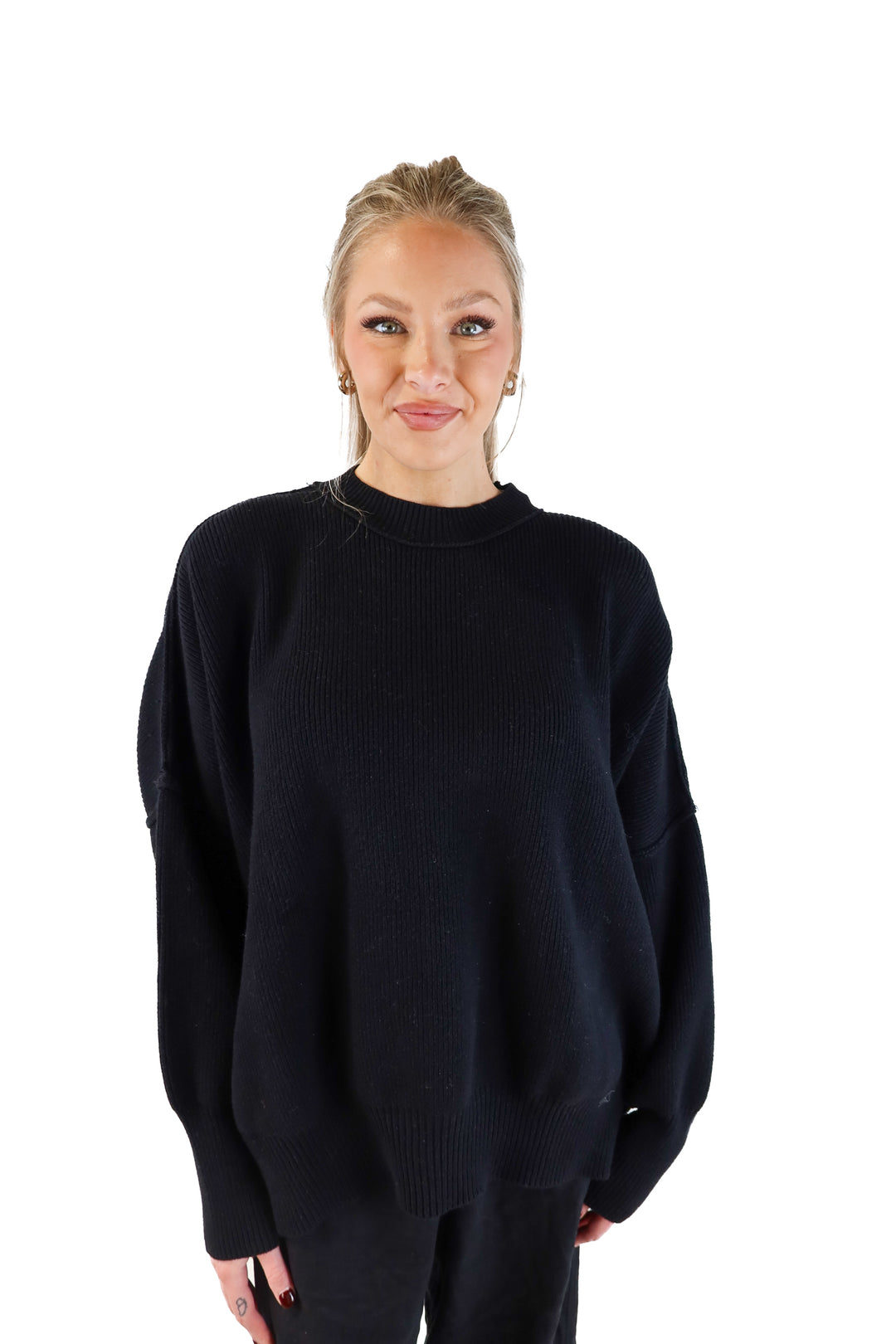 Free People Black Crewneck Sweater (S; retail $68)