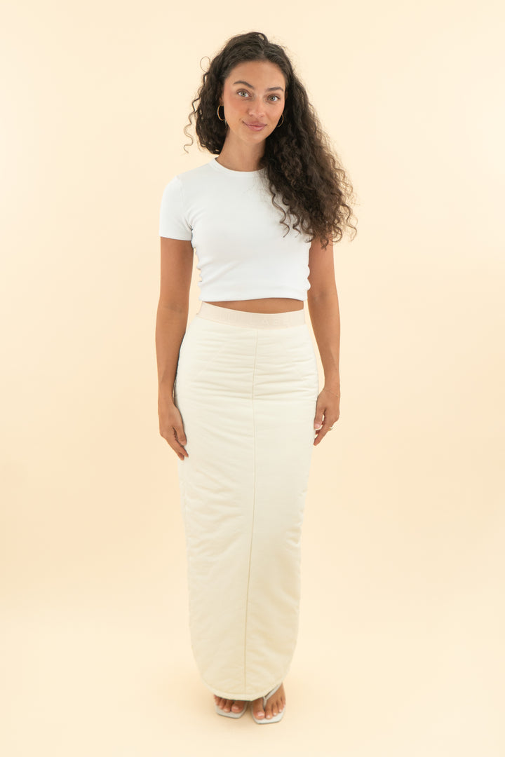 AUCTION jluxlabel cream puffer corset top & maxi skirt set (s)