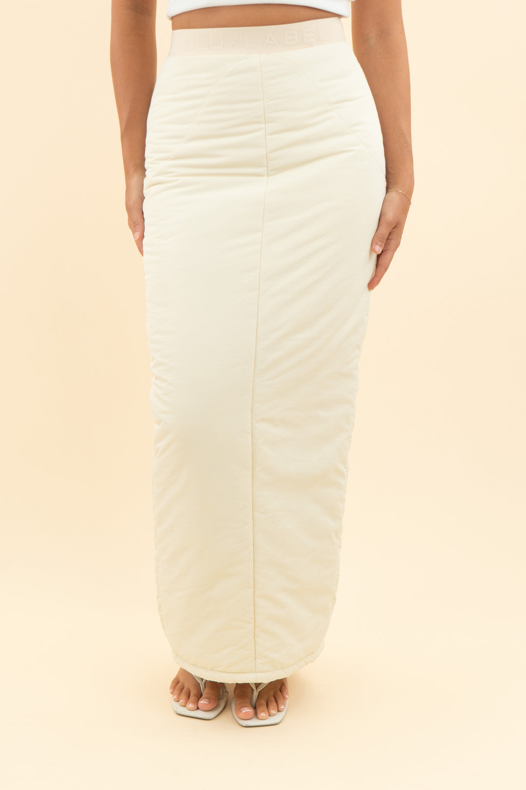 AUCTION jluxlabel cream puffer corset top & maxi skirt set (s)