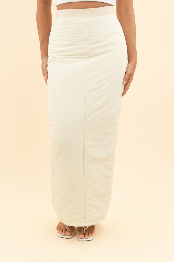 AUCTION jluxlabel cream puffer corset top & maxi skirt set (s)