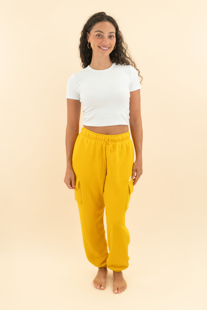 nike golden yellow cargo joggers (xs; retail $80)