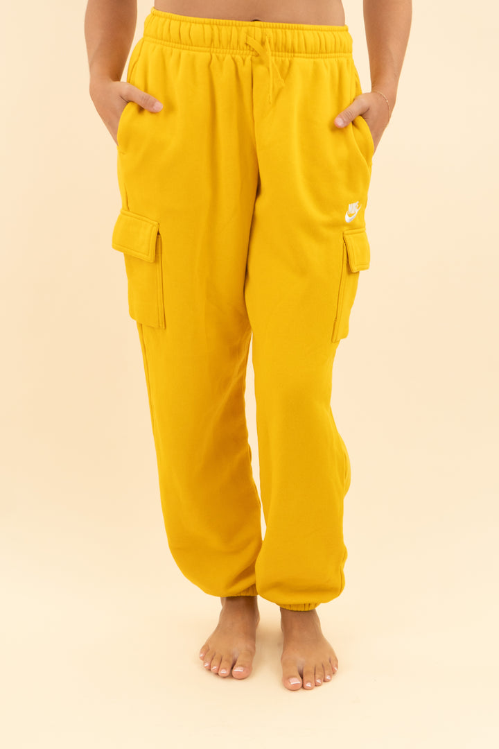 nike golden yellow cargo joggers (xs; retail $80)