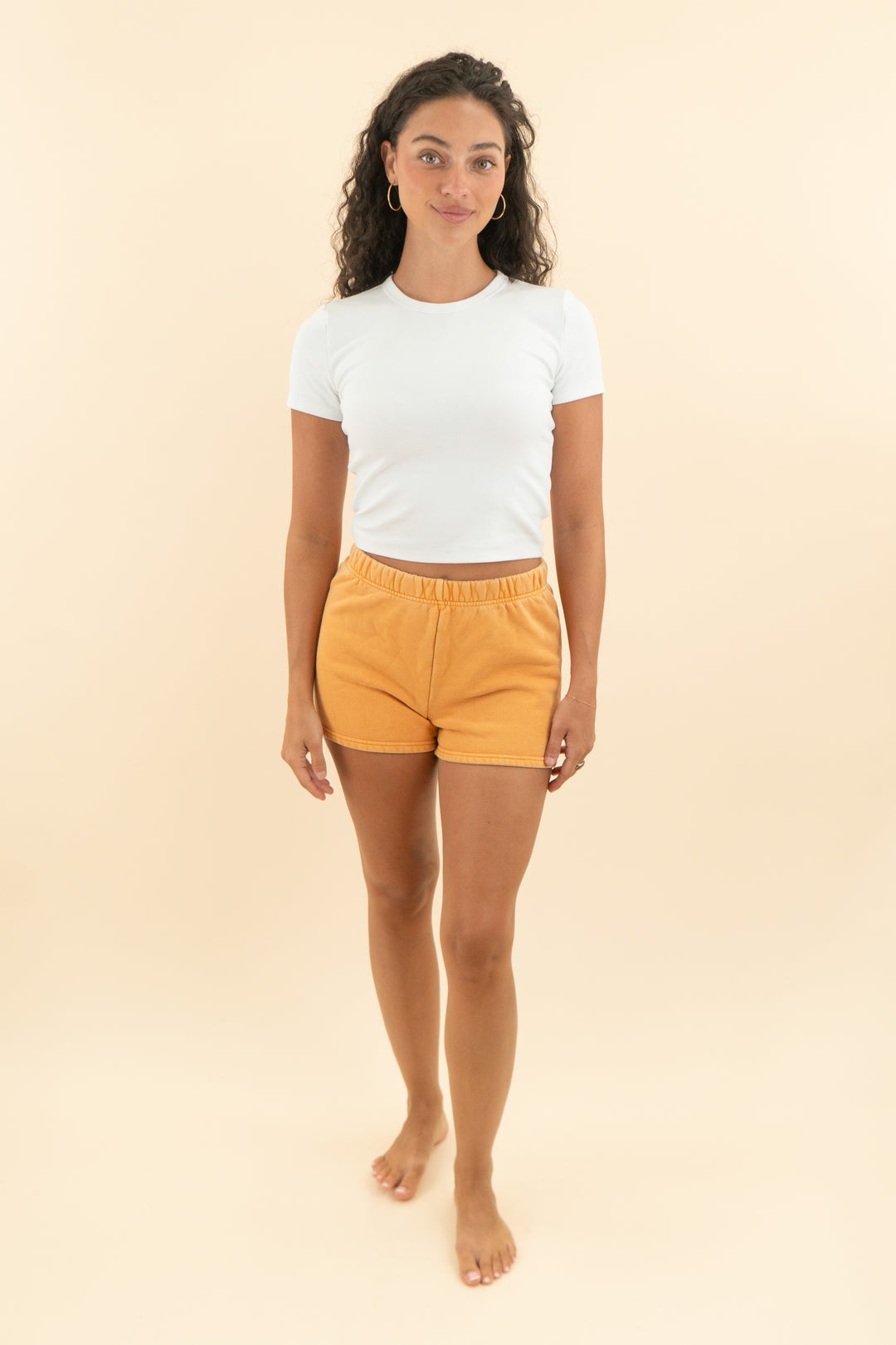 tna cozy orange fleece sweat shorts (s; retail $48)