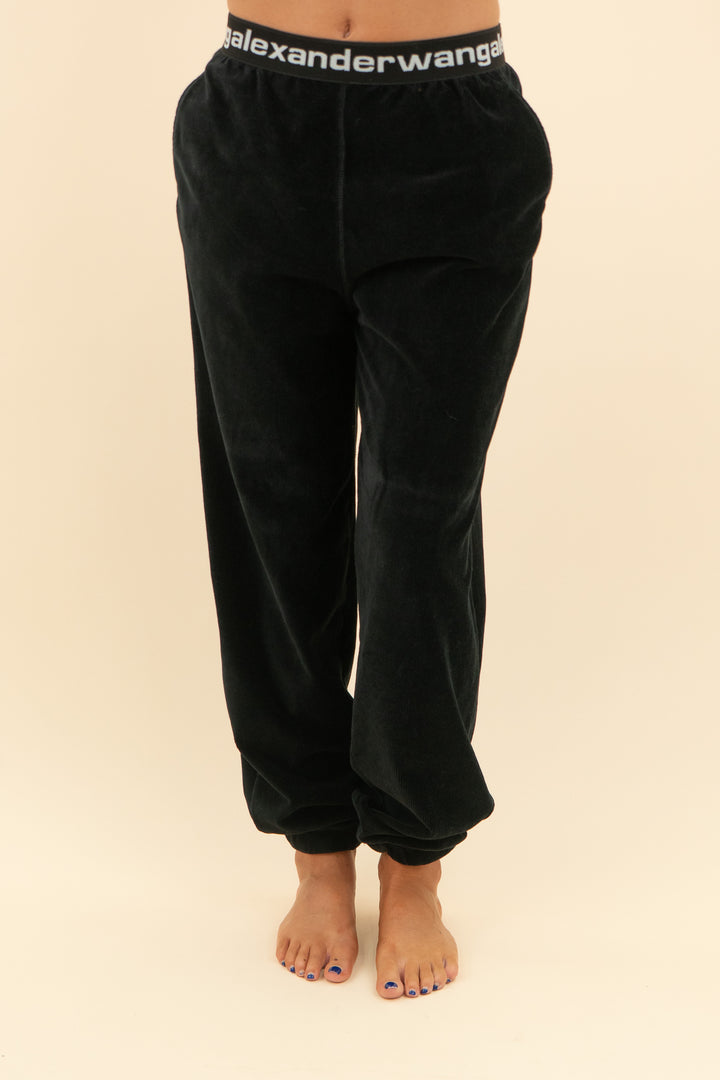alexander wang black velvet ribbed joggers (s; retail $295)