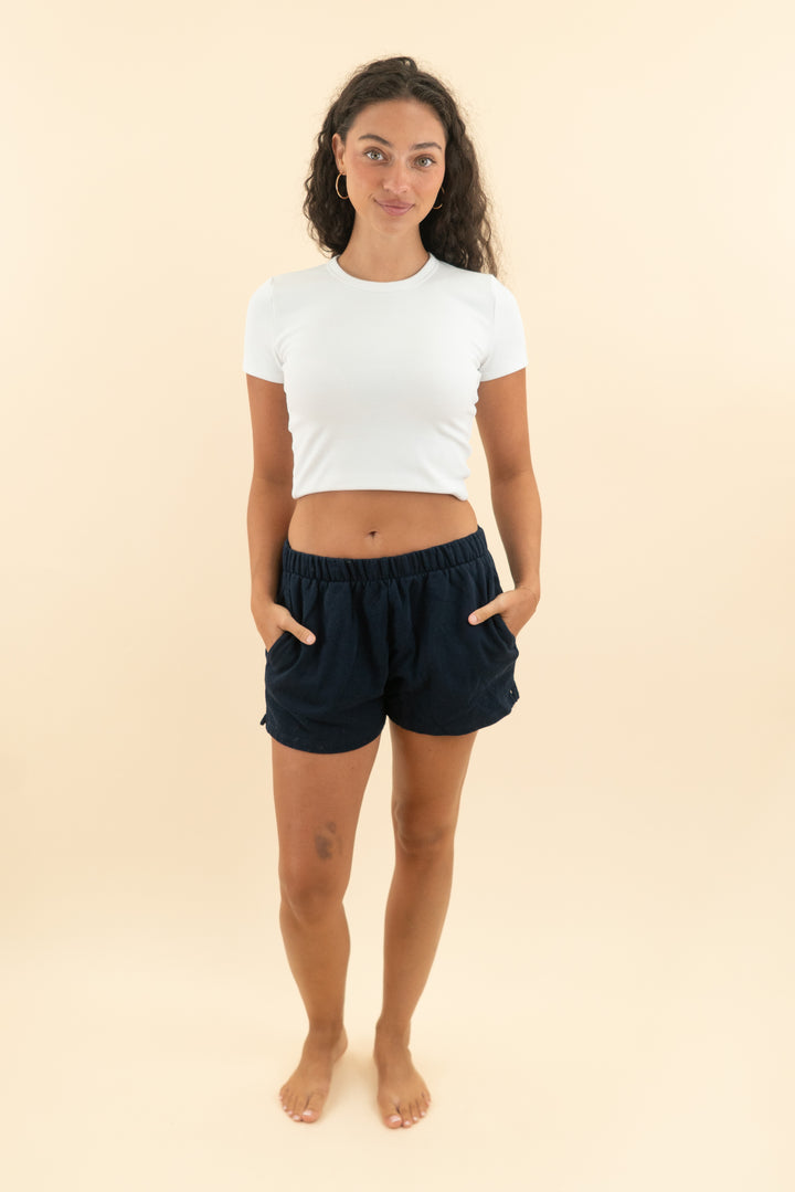 garage navy sweat shorts (s; retail $40)