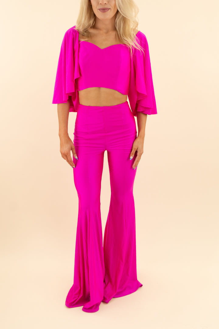 AUCTION johnathan kayne hot pink ruffle top pants set (4)