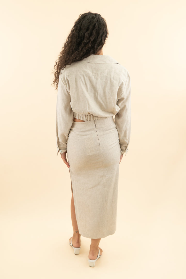 zara tan canvas skirt set (s; $59.90)