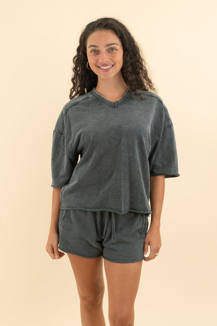 zara washed black short sleeve lounge set (s; retail $60)
