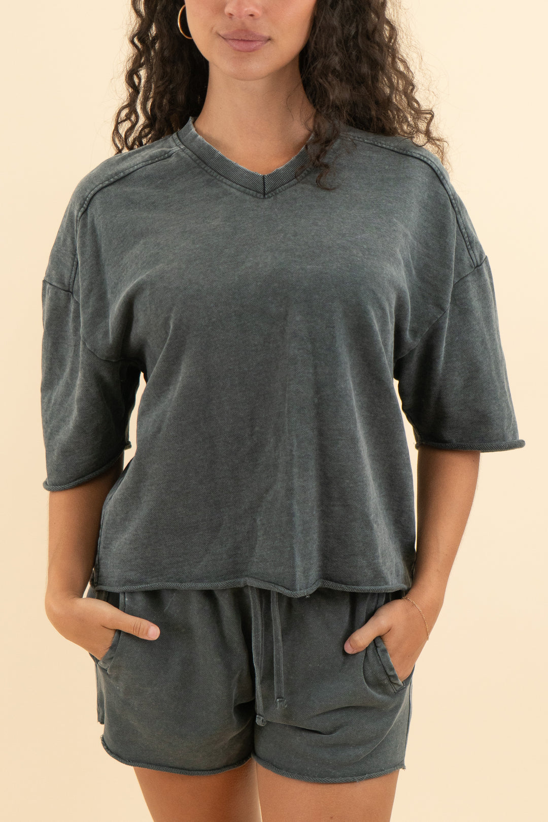 zara washed black short sleeve lounge set (s; retail $60)
