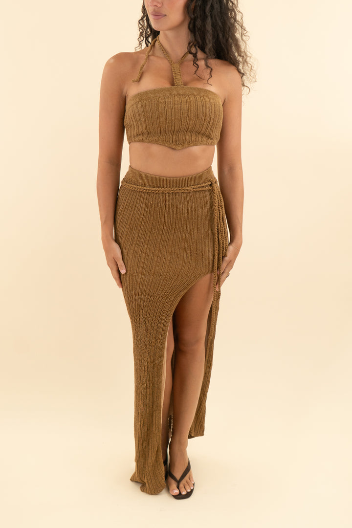 AUCTION Michael Costello brown cable knit maxi skirt set (s)